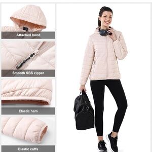 Compact Light Pink Hooded Puffer Jacket